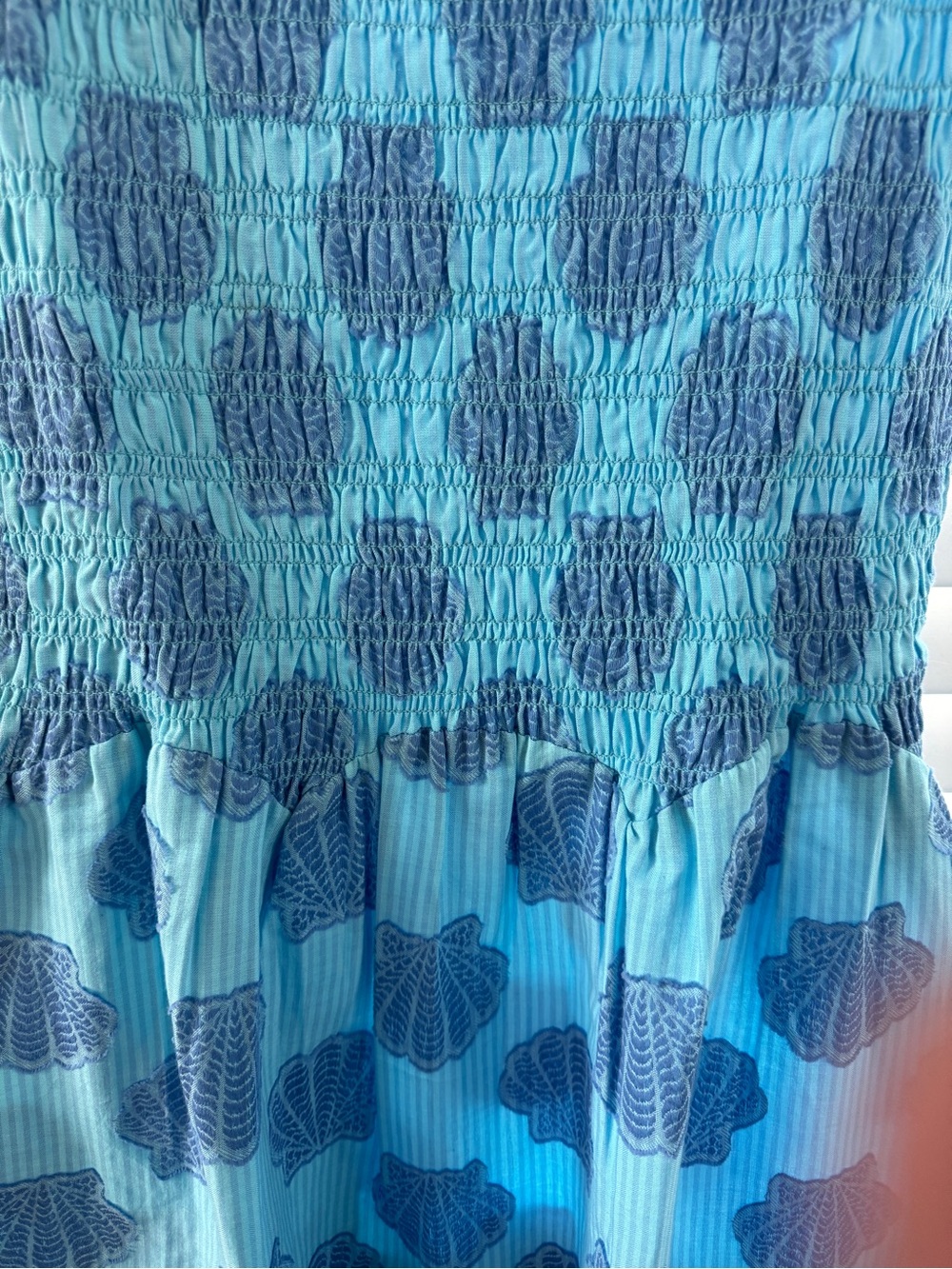 SAYLOR Corina Blue Seashell Stripe Smocked Summer Dress size M - Picture 4 of 9